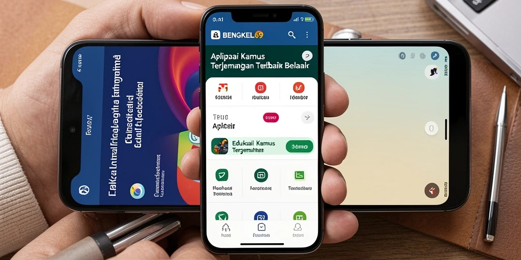 Tampilan antarmuka utama aplikasi BENGKEL69 dengan fitur terjemahan.