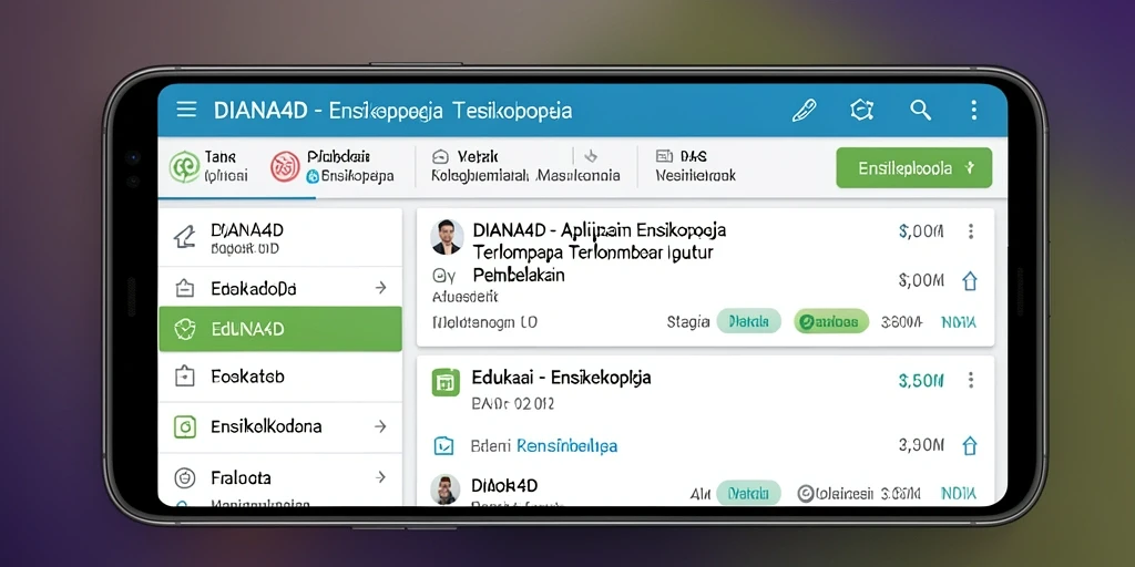 Antarmuka pengguna aplikasi Ensiklopedia DIANA4D yang informatif.