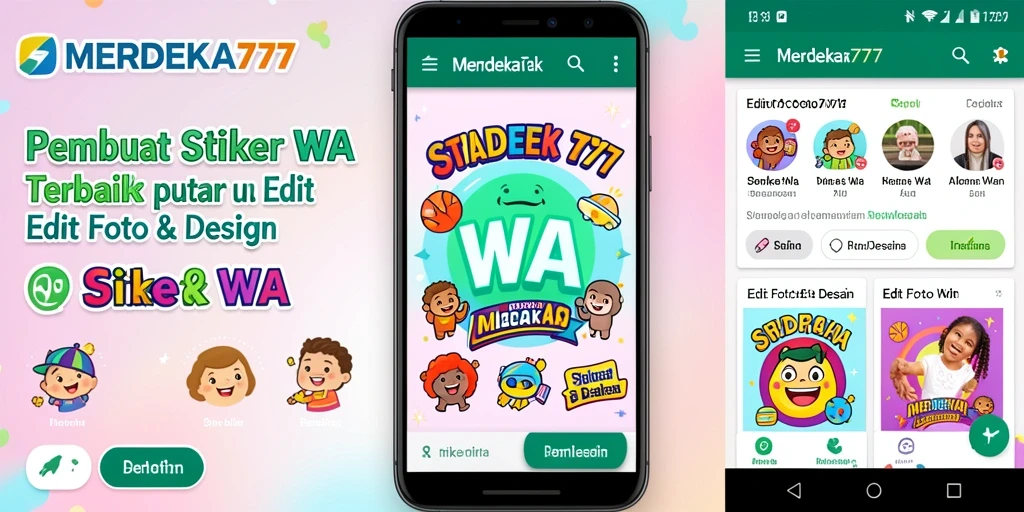 Antarmuka MERDEKA777 untuk membuat stiker WA yang menarik.