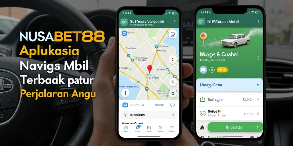 Antarmuka aplikasi NUSABET88 menunjukkan peta dan rute navigasi mobil.