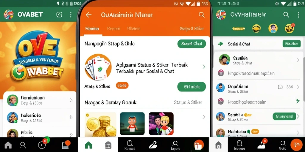 Antarmuka OVABET dengan berbagai stiker kreatif untuk sosial dan chat.