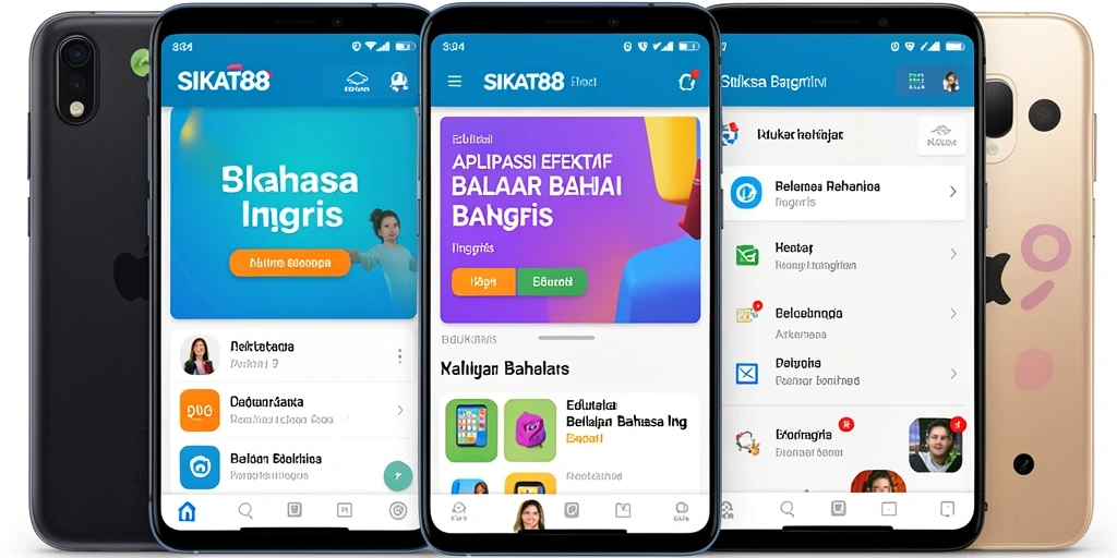 Antarmuka menarik aplikasi SIKAT88 untuk belajar bahasa Inggris.