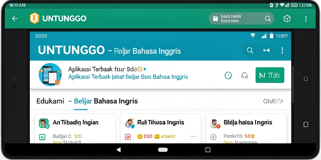 Antarmuka aplikasi UNTUNGGO yang menarik untuk belajar Bahasa Inggris.