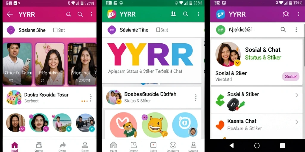 Antarmuka menarik dari aplikasi YYRR dengan stiker kreatif.